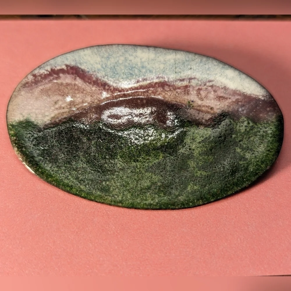 Copper Enamel Pin Brooch Oval 2.5